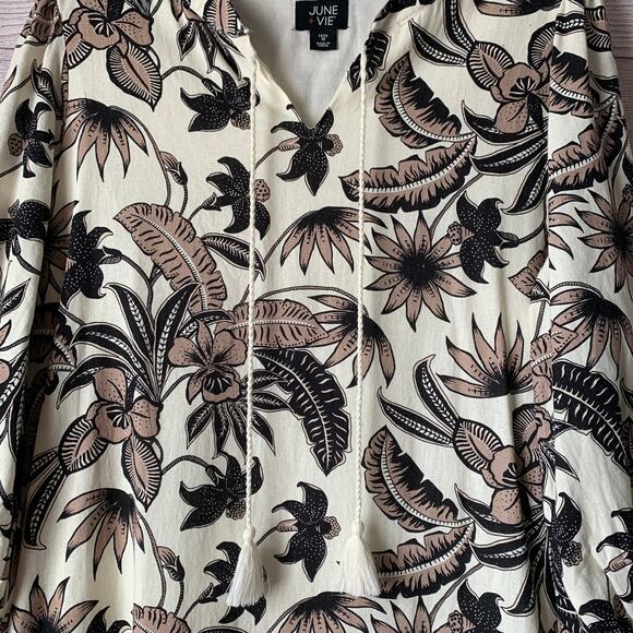 June + Vie by Roaman's Midi Lino Soleil Shirt Dress Floral Plus Size 14/16 M - Picture 13 of 16